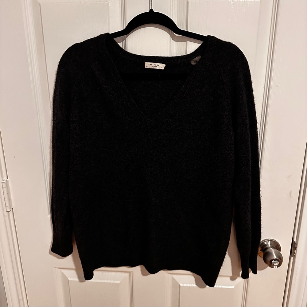 v neck dark grey equipment cashmere sweater